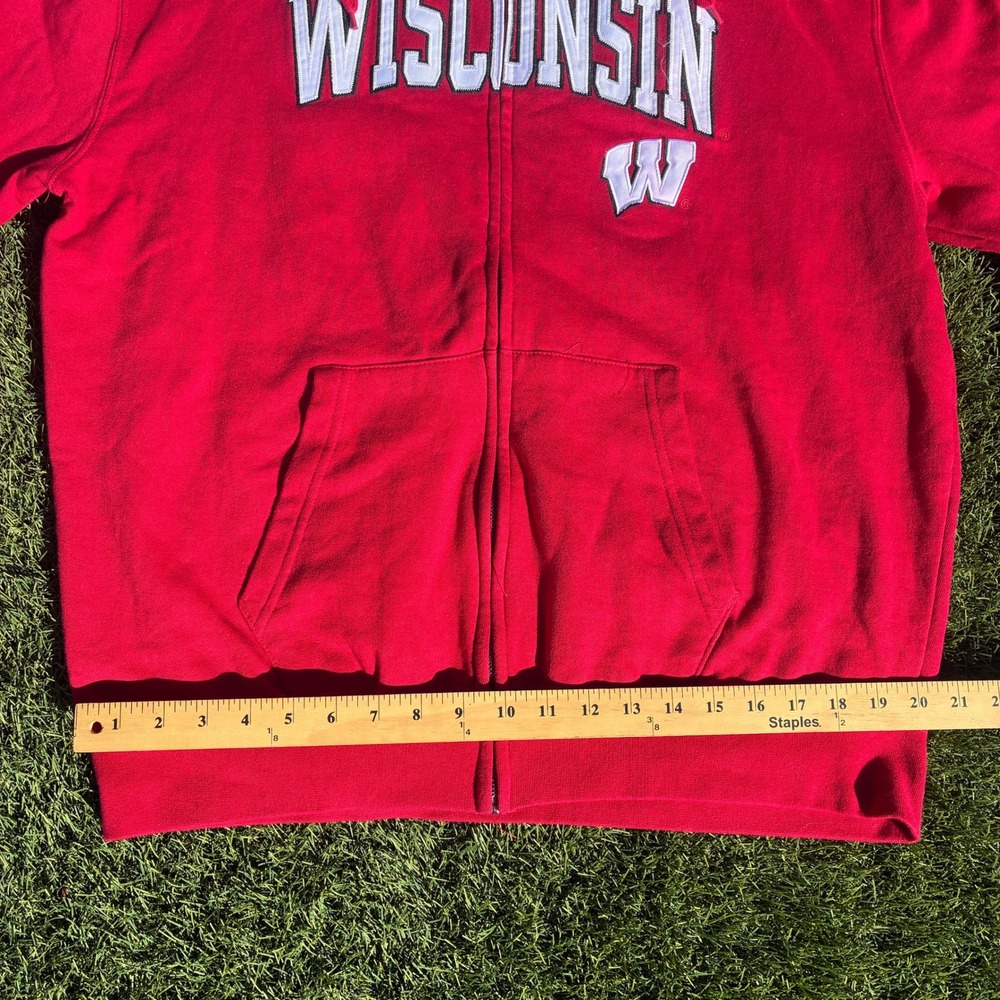 Stadium Athletics Mens Wisconsin Badgers Full Zip Hoodie Red XL Embroidered - Picture 6 of 7